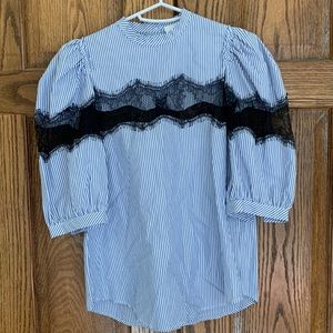 G. Label by goop Women’s Striped Blouse with Black Lace